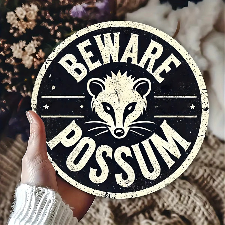 Rundes Metallschild Potdemiel BEWARE POSSUM in Schwarz im Vintage-Design, Durchmesser: 20 cm - Bild 5