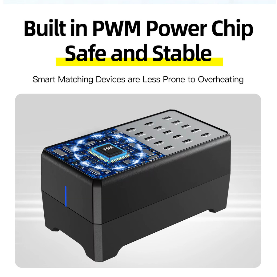 Deepartner 30-Port Typ-C Multi-Port Desktop-Ladegerät mit 100W Gesamtleistung in Schwarz - Bild 3