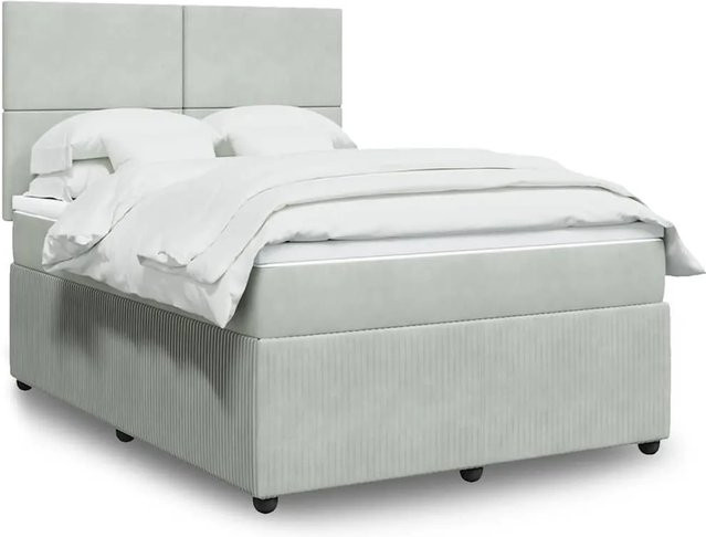 vidaXL Boxspringbett mit Matratze in Hellgrau aus Samt mit USB-Ladeport und Unterbettbeleuchtung, B/T: 160 x 200 cm - Bild 1