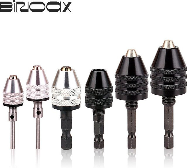 Binoax Mini Keyless Bohrfutter Schnellwechseladapter mit 1/4 Zoll Sechskantschaft, Spannbereich 0,3-6,5 mm, Schwarz - Bild 1