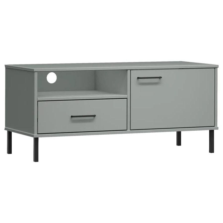 vidaXL TV-Schrank OSLO aus massivem Kiefernholz mit Metallbeinen in Grau, rustikaler Mediaschrank für dein Wohnzimmer, B/T/H: 106 x 40 x 46,5 cm - Bild 2