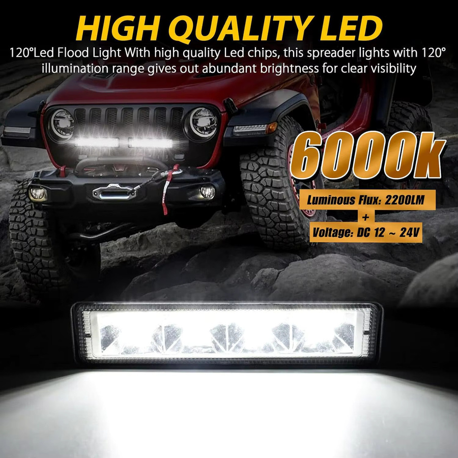 EIRUIYO 72W LED Arbeitsleuchte 4x4 Kombi-Strahl in Schwarz für Offroad SUV ATV Motorrad Traktor Boot LKW Bagger 12V 24V - Bild 4
