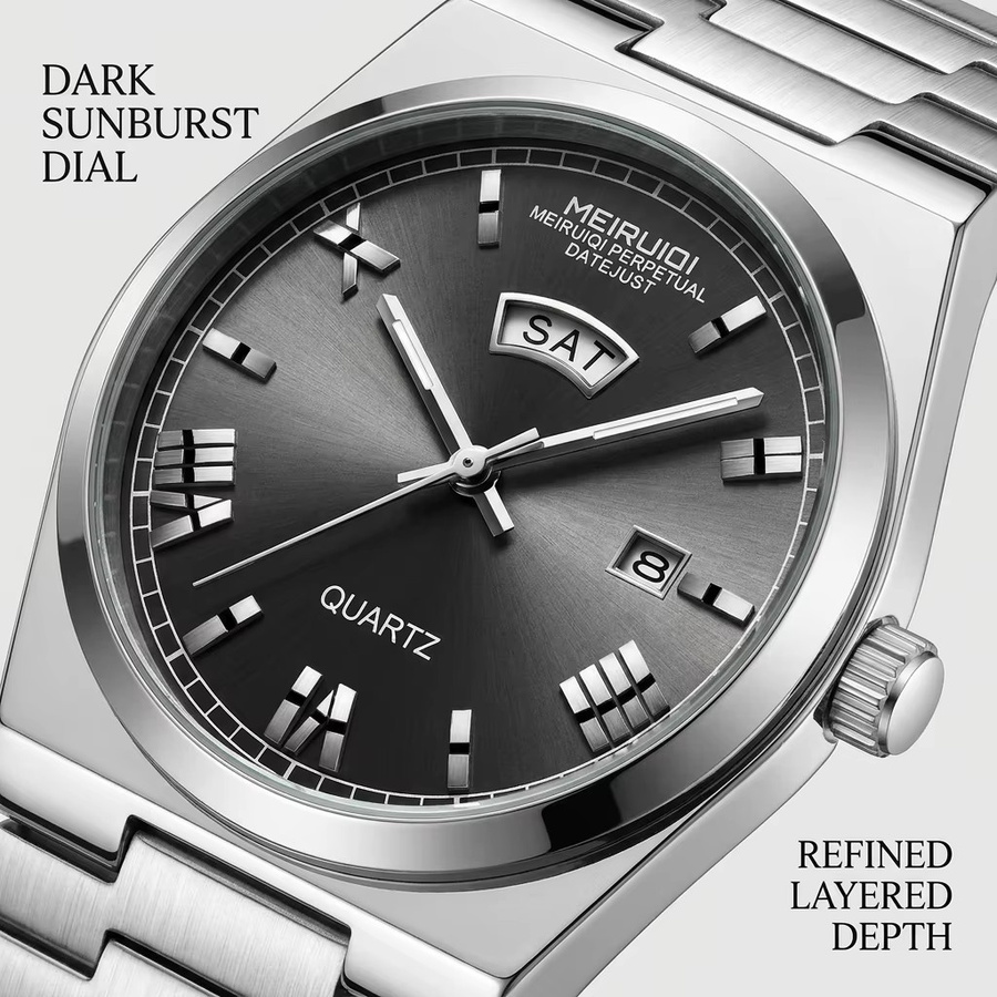 MEIRUIQI Armbanduhr, Quarz, schwarzes Zifferblatt, Messing, Herren - Bild 5