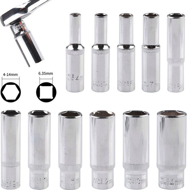 Vibratite 1/4 Zoll Hex Buchse Adapter Set für Ratsche und Schlagschrauber, Silber, Länge: 25 mm oder 50 mm - Bild 1
