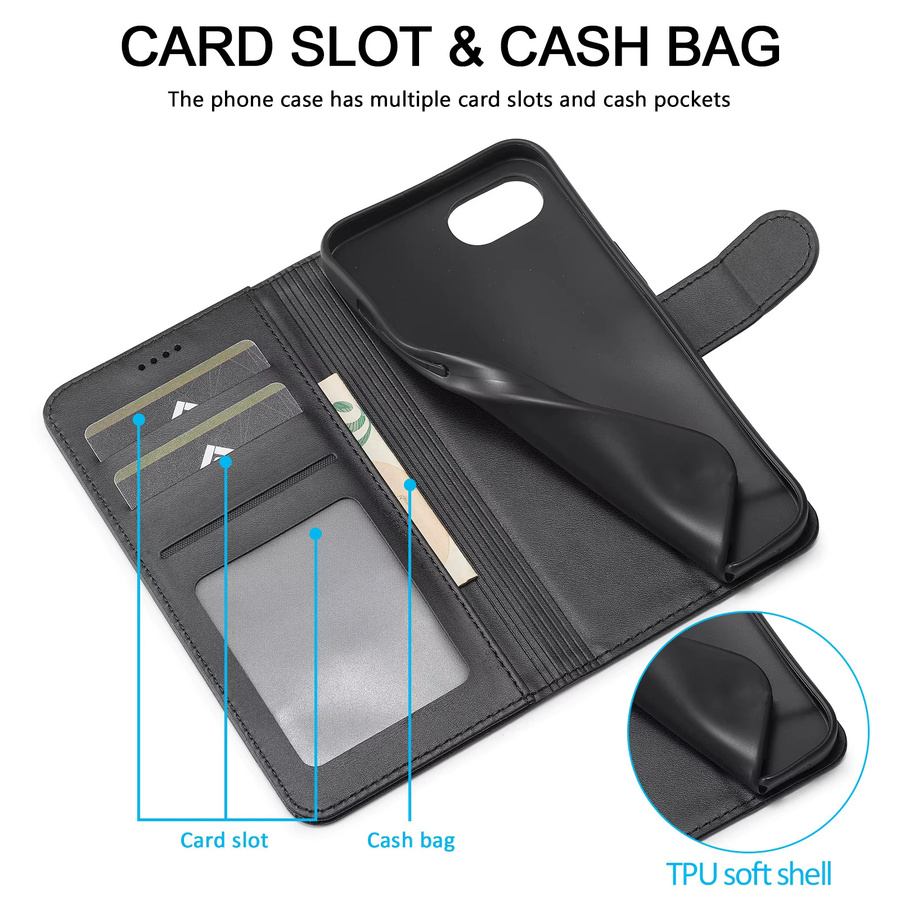 Luxuriöse Flip-Lederhülle für Apple iPhone in Schwarz mit Kartenfächern und Stoßschutz - Bild 4