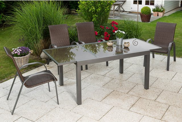 Merxx Gartenmöbelset Varese 5-teilig aus Aluminium und Kunststoff in Braun mit ausziehbarem Tisch - Bild 1