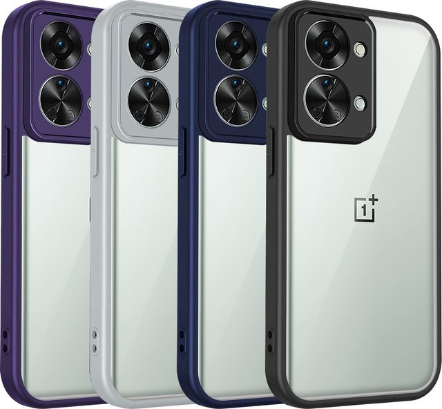 OnePlus Nord 2T CPH2399 Hülle mit stoßfester Silikon-Stoßstange, Luftpolster und matter Rückseite in Transparent oder Purple - Bild 1