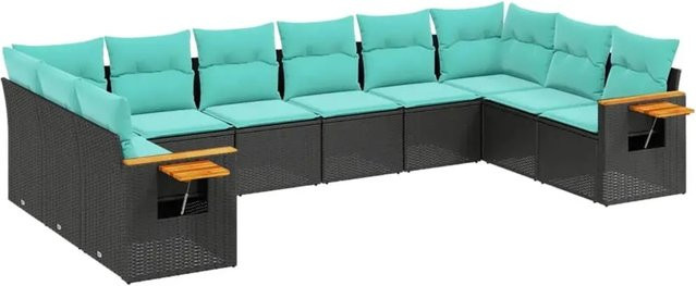 vidaXL 10-tlg Garten-Sofagarnitur aus Polyrattan in Schwarz mit Kissen und L-Form für Terrasse und Garten - Bild 1