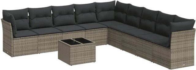 vidaXL 10-tlg Garten-Sofagarnitur aus Poly Rattan in Grau mit Kissen und Stauraum - Bild 1