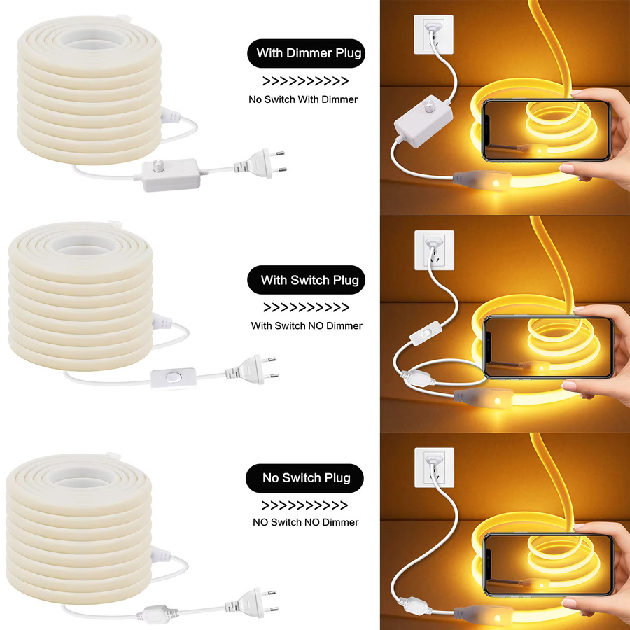 KISUFU COB LED Neon Streifen Licht Warmweiß, dimmbar, IP67 Outdoor LED Band mit EU Stecker und Dimmer, B/H: 10 x 6 mm - Bild 3