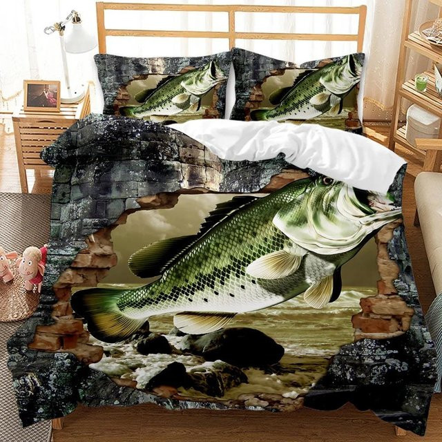 Bettwäscheset Hechtangeln mit Bettbezug und Kissenbezug aus Mikrofaser, Mehrfarbig, B/H: 70 x 133 cm - Bild 1