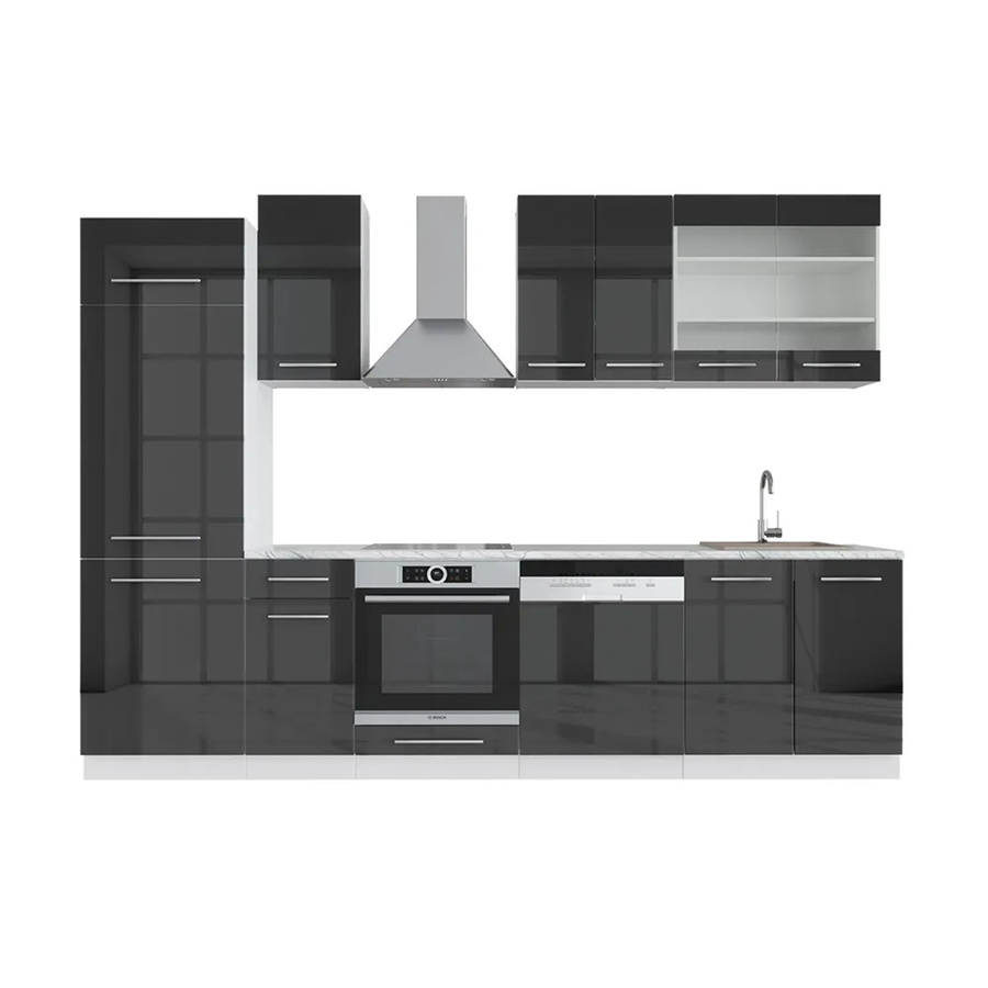 Vicco Fame-Line Küchenzeile in Anthrazit Hochglanz mit Softclose-Funktion Breite: 240 cm, Tiefe: 52 cm, Höhe: 82 cm - Bild 3