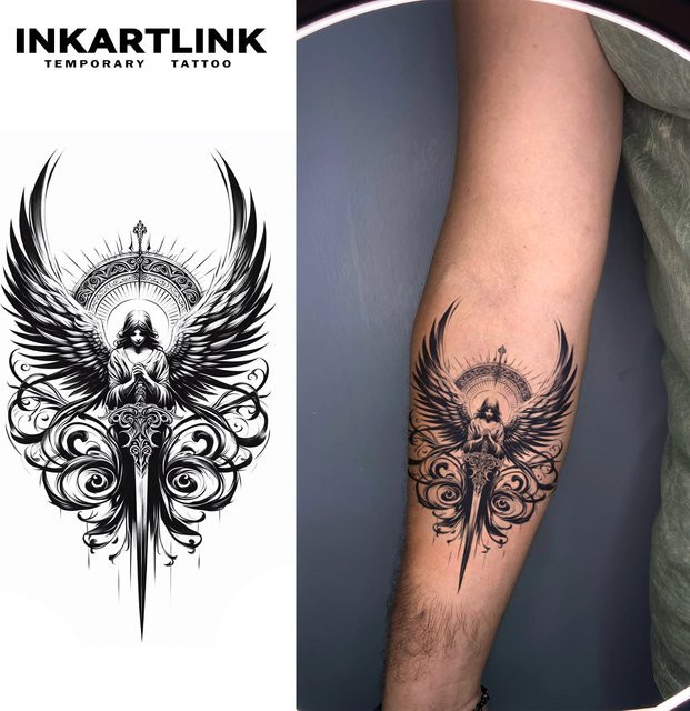 INKARTLINK Temporäres Tattoo, göttlicher Krieger, wasserfest, semi-permanent - Bild 1