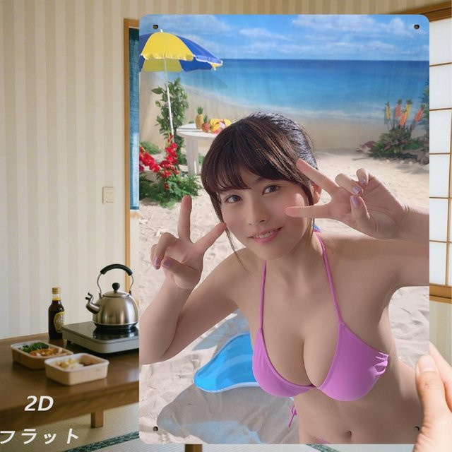 Retro-Metallschild CIFBUY Strand-Bikini-Positur als 2D-Wanddekoration aus Eisen, Mehrfarbig, Breite: 20,32 cm, Höhe: 30,48 cm - Bild 1