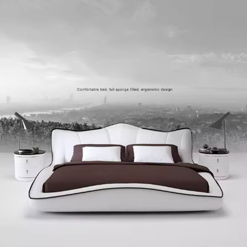 DUTRIEUX Schlafzimmer-Set mit Polsterbett und Kleiderschrank aus Leder in Weiß, B/T: 180 x 200 cm - Bild 3