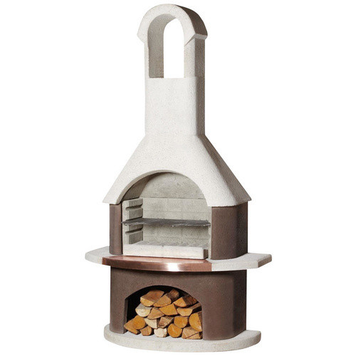 Buschbeck Grillkamin St. Moritz in Weiß-Braun mit Holzfach und Grillrost, Höhe: 110 cm - Bild 3