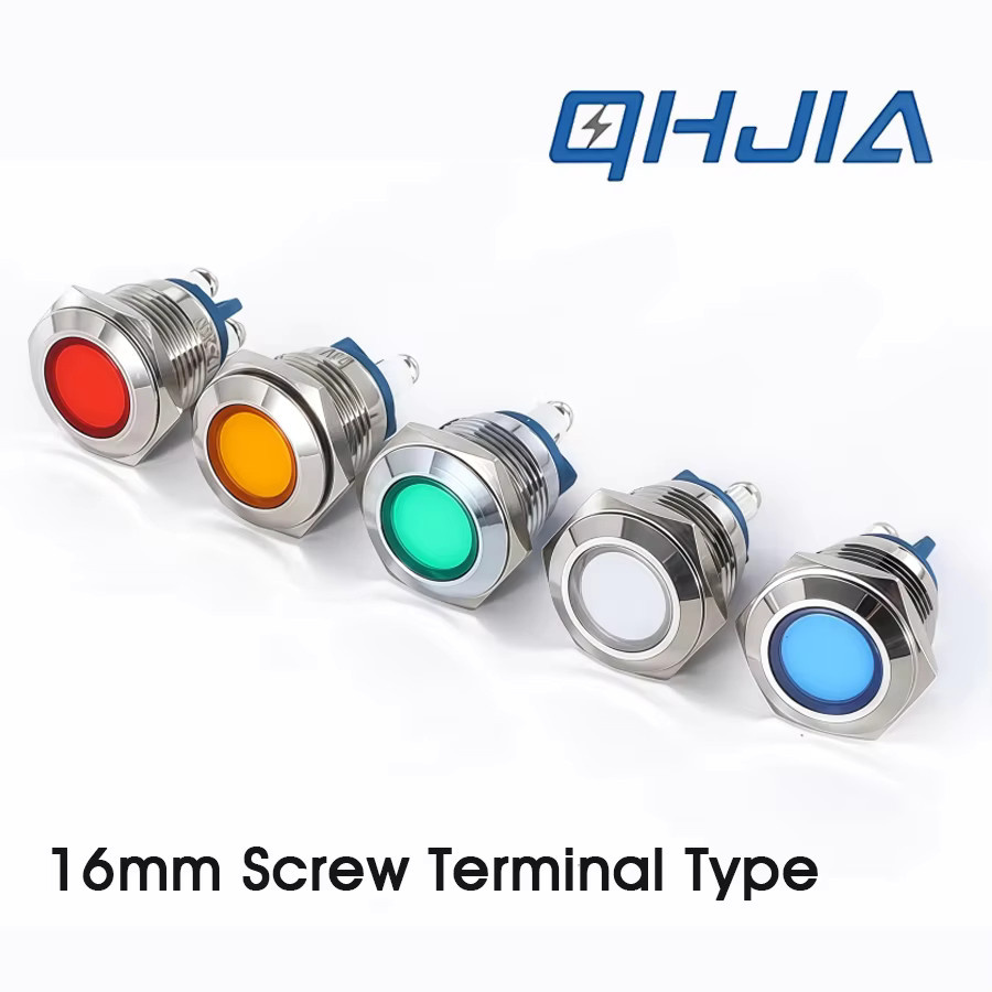 QHJIA LED-Signalleuchte in Rot, IP66 wasserdichte Metall-Signalleuchte für Industrieanlagen, 16mm Rund, Silber - Bild 2