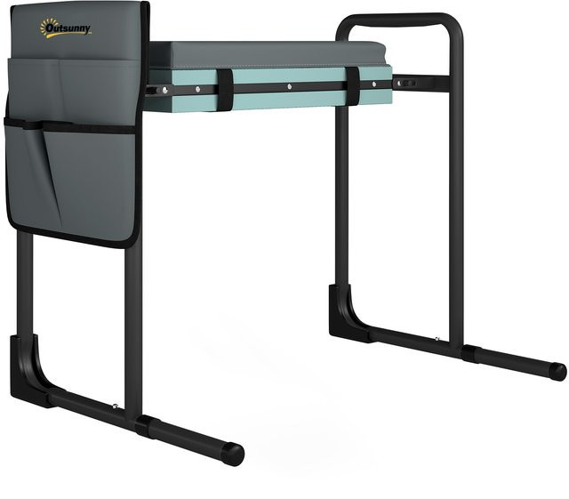 Outsunny Kniebank für Gartenarbeit klappbar mit Kniekissen und Werkzeugtaschen, Dunkelgrau, B/T/H: 60,5 x 29 x 50 cm - Bild 1