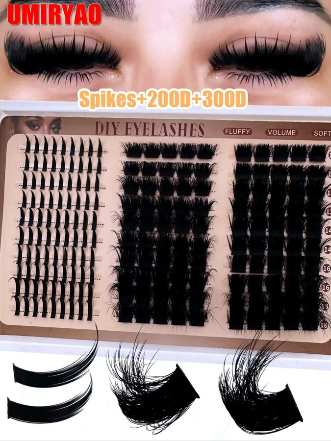 UMIRYAO Wimpern-Cluster Manga-Stil, D-Curl, Black, Unisex - Bild 7