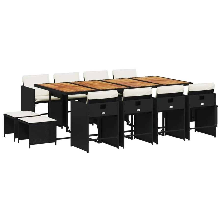 vidaXL 13-tlg Garten-Essgruppe Modell 15 aus PE-Rattan und Akazienholz mit Kissen in Schwarz und Braun - Bild 2