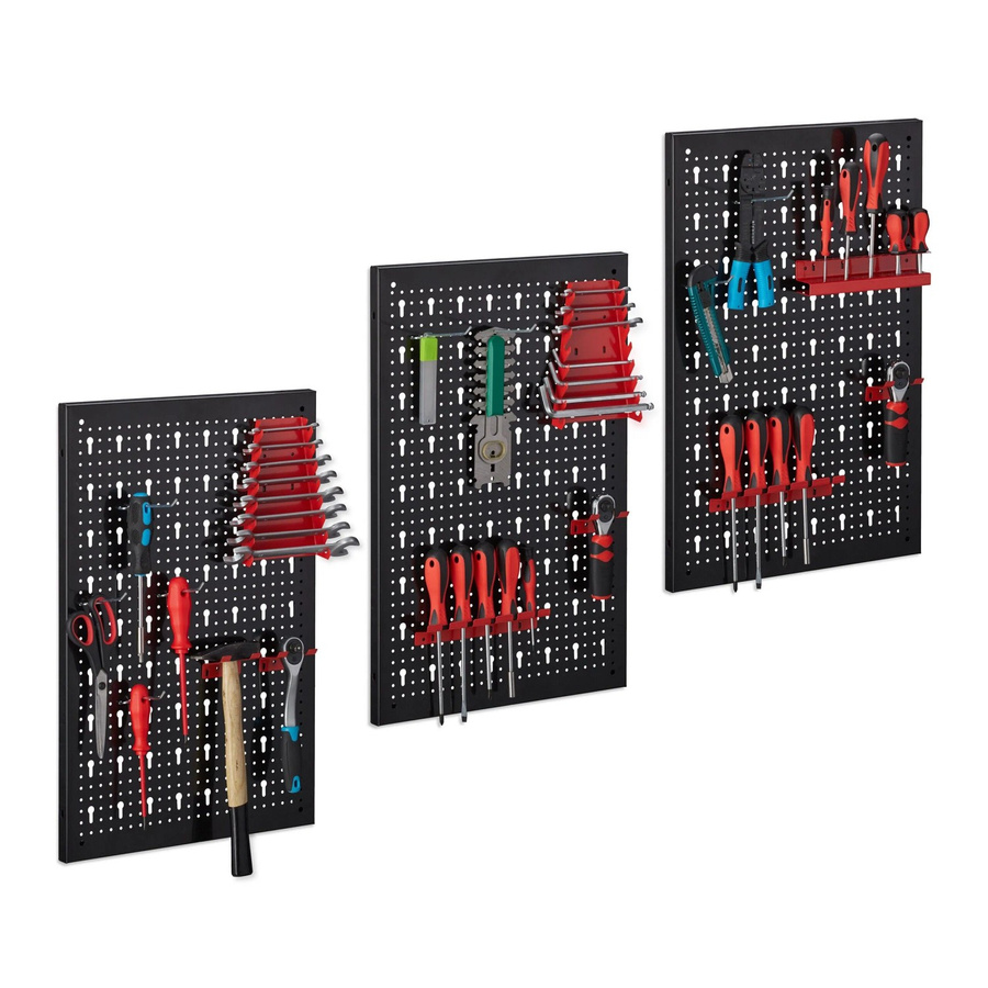 Relaxdays Werkzeugwand aus Stahl, 25-teilig, Schwarz Rot Silber, B: 60 cm, H: 117 cm, T: 2 cm - Bild 2