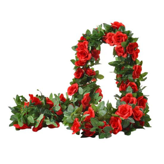 Outdeer Künstliche Rosenblumengirlande mit 16 Köpfen, UV-beständige Simulationsblüten aus Seide und Kunststoff, Länge: 220 cm, ideal für Hochzeitsfeier Dekorationen - Bild 3