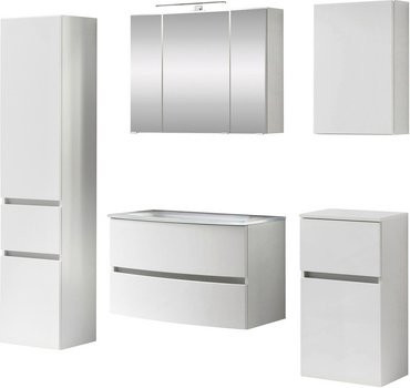HELD MÖBEL Waschtisch-Set KOPENHAGEN in Weiss, 8-teilig, modern mit LED-Beleuchtung und Soft-Close-Türen, B/T/H: 180 x 40 x 35 cm - Bild 1