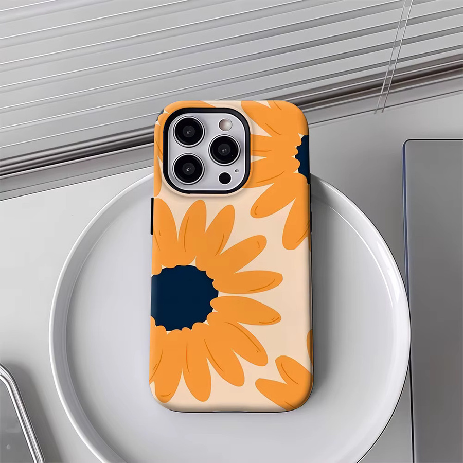 Handyhülle mit Retro Gänseblümchen Design in Orange für Apple iPhone 11 bis iPhone 17 Pro Max Plus mit doppelschichtiger Rückseite - Bild 4