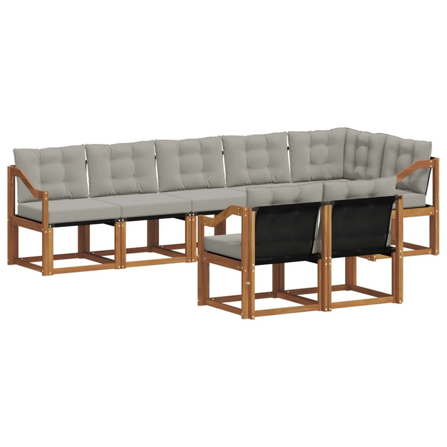 vidaXL Outdoor-Sofagarnitur 8-teilig aus Akazienholz mit Textilene und Kissen in Hellgrau - Bild 2