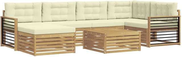 vidaXL Outdoor-Sofagarnitur in L-Form aus Akazienholz mit 7 Kissen in Weiß und Beige - Bild 1