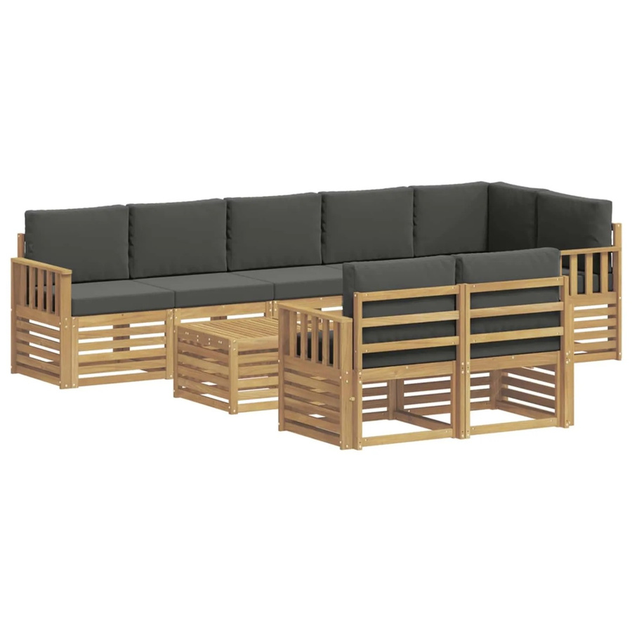 vidaXL Outdoor-Sofagarnitur 8-teilig in L-Form aus Massivholz Akazie mit Polstern in Weiß, Anthrazit und Braun, B/T/H: 59 x 59 x 37 cm - Bild 2