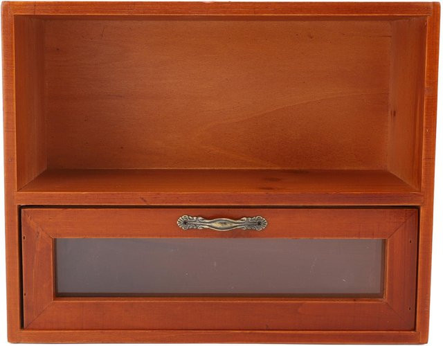 CosyHome Vintage Tisch-Organizer aus Massivholz in Braun mit transparenter Schublade und mehreren Fächern - Bild 1