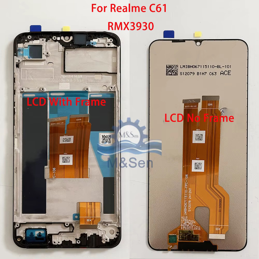 Original IPS LCD Display Bildschirm mit Rahmen und Touch Panel für Oppo Realme C63 4G, Realme C65 4G/5G und Realme C61 RMX3939 in Schwarz - Bild 1