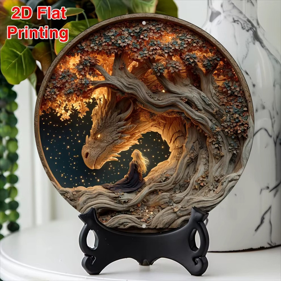 Rundes Metallschild CIFBUY Walddrachen Wanddekoration aus Aluminium, Durchmesser: 20,3 cm - Bild 4