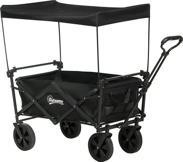 Outsunny Bollerwagen mit Sonnendach und Griff in Schwarz, B/H/L: 52 x 105 x 97 cm - Bild 1