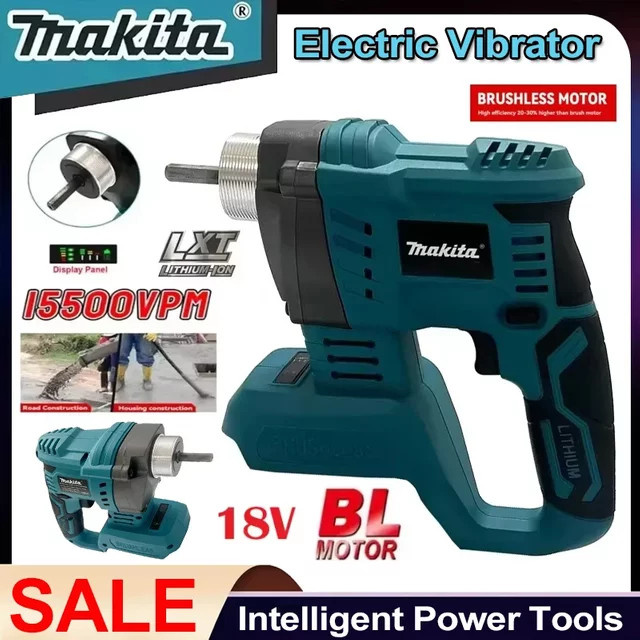 Makita Elektrischer Betonmischer und Betonrüttler für Zementböden, bürstenloser Hochleistungs-Vibrator für 18V Akku, Farbe: Petrol - Bild 1