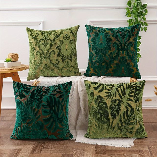 Miater Chenille Kissenbezug Green Leaf Jacquard mit tropischem Pflanzenmuster, Farbe: Grün, B/T: 45 x 45 cm - Bild 1