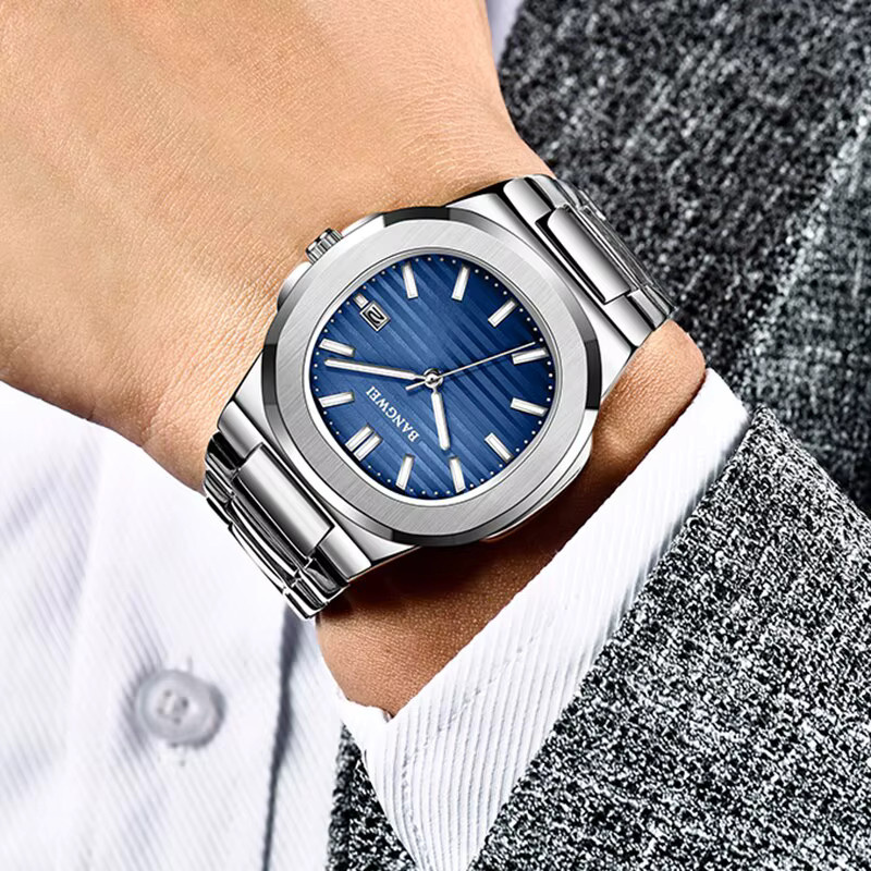 BANGWEI Sportchronograph, Quarz, Edelstahl, Blau, Roségold, Herren - Bild 4