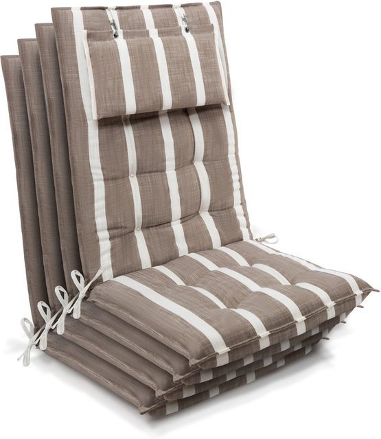 Beautissu 4er Set Sun-HL Hochlehner Auflagen in Beige-Weiß-Gestreift, B/T/H: 120 x 50 x 8 cm - Bild 1