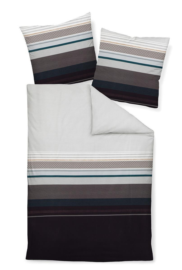 Janine J.D. Mako-Satin Bettwäsche Streifen Platin Schwarz B/H: 200 x 220 cm mit Kissenbezug 80 x 80 cm - Bild 1