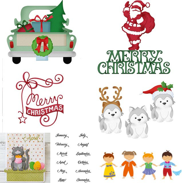 Weihnachten Motiv-Stanzer Set mit Santa Claus und Husky für DIY Scrapbooking und Bastelarbeiten, Mehrfarbig - Bild 1
