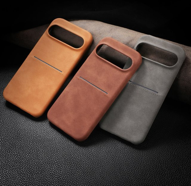 Matt Leder Handyhülle mit Kartenfach für Google Pixel 9 Pro XL, Pixel 8, Pixel 8a und Pixel Pro in Grau - Bild 1