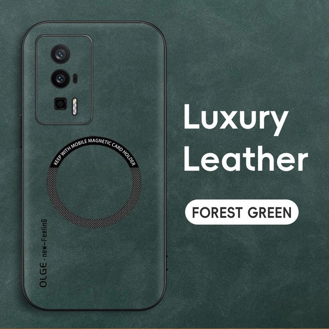 Magnetische Retro-Lederhülle für Xiaomi Poco F5 Pro in Grün mit kabellosem Laden - Bild 1