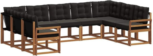vidaXL Outdoor-Sofagarnitur L-Form aus Akazienholz mit Textilene und Kissen, 29-teilig, Schwarz/Natur - Bild 1