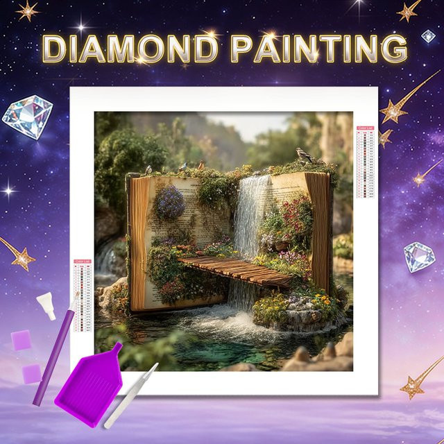 HUACAN Diamond Painting Naturlandschaft mit See und Fluss als Buch-Diamantmosaik Wanddekoration in Multicolour - Bild 1