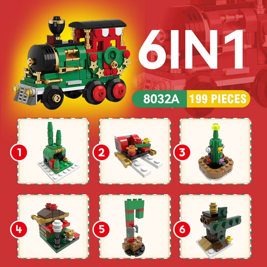 CONUSEA Mikrobausteine Weihnachts-Schlitten und Kutsche DIY Montage Set aus Kunststoff, Mehrfarbig - Bild 6
