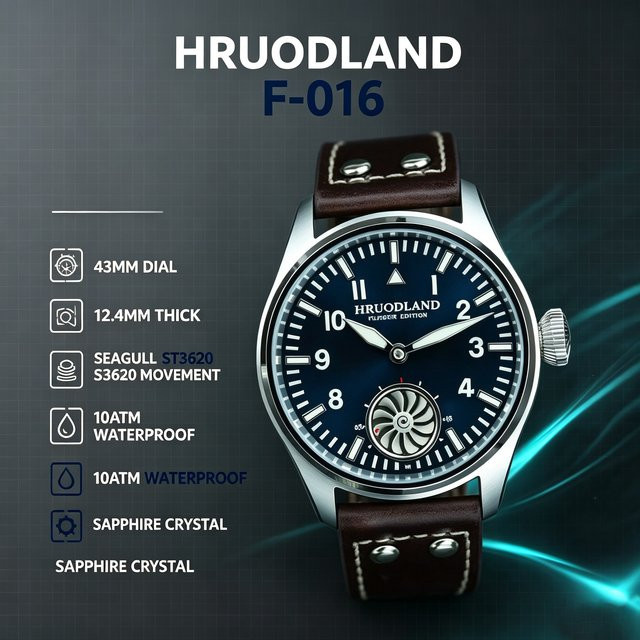 Hruodland Taucheruhr, Automatik, Edelstahl, Saphirglas, Leder, Herren - Bild 1