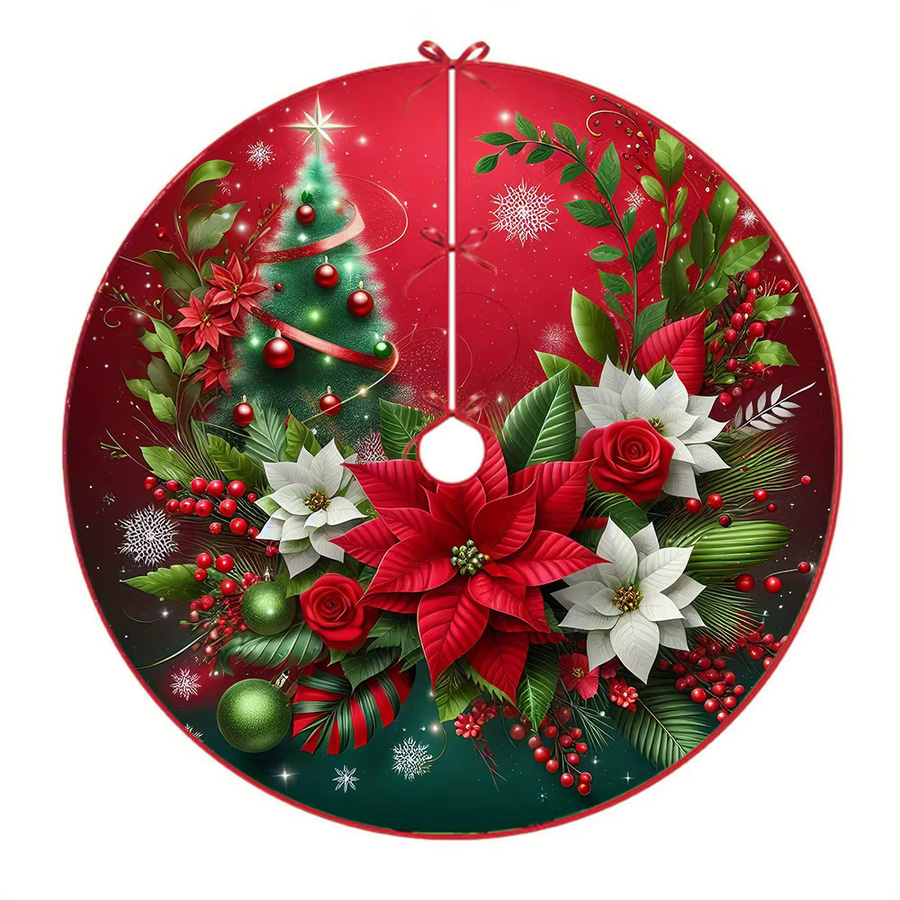 VIKAMA Weihnachtsbaumrock mit floralem Design und Blumenring aus Textil - Bild 4