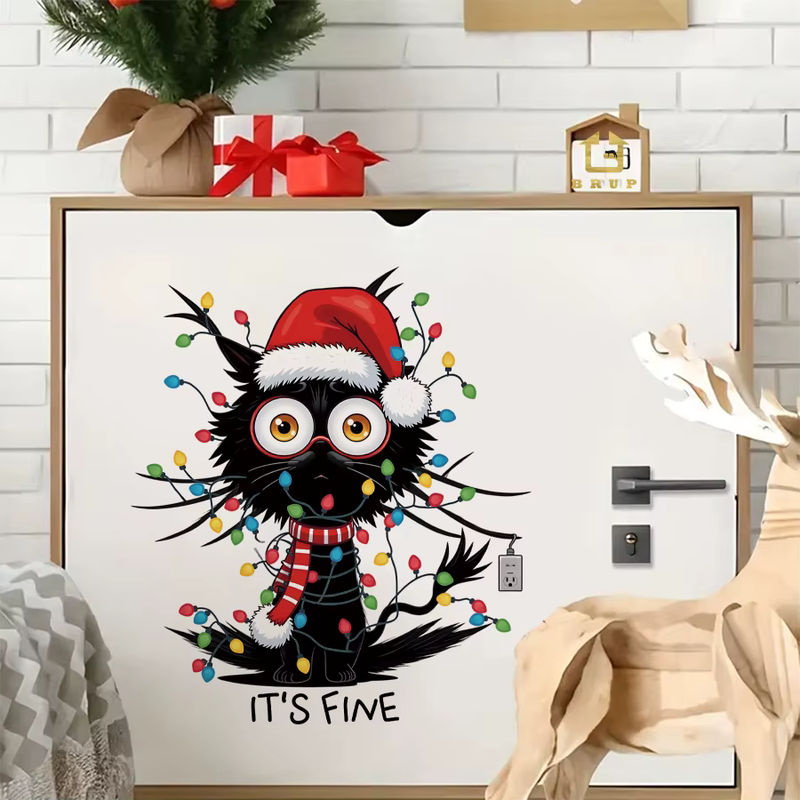 BRUP Weihnachtlicher Toilettenaufkleber mit lustiger Katze und Lichtern, abnehmbarer PVC-Dekor für Badezimmer und Wohnung, Mehrfarbig - Bild 3