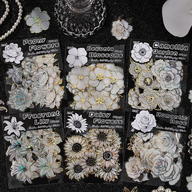 20 Stück Vintage Blumen und Pflanzen Aufkleber in Bronzierung für Scrapbooking und Tagebuch Dekoration, Mehrfarbig - Bild 1